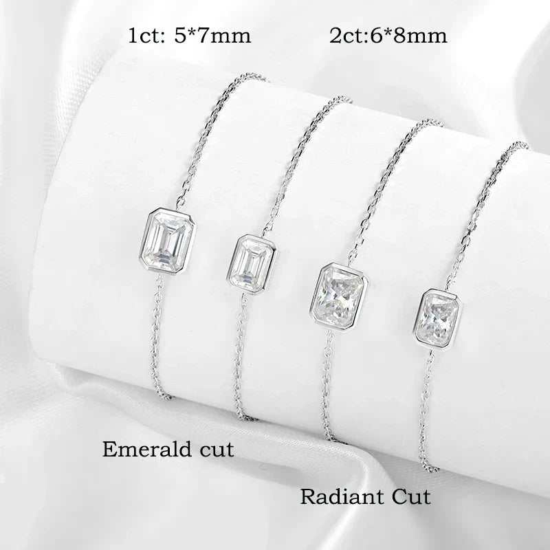 1/2CT Emerald Radiant Cut Moissanite Bracelets for Women Men Adjustable 15-20cm Chain 925 Sterling Silver Jewelry Fine