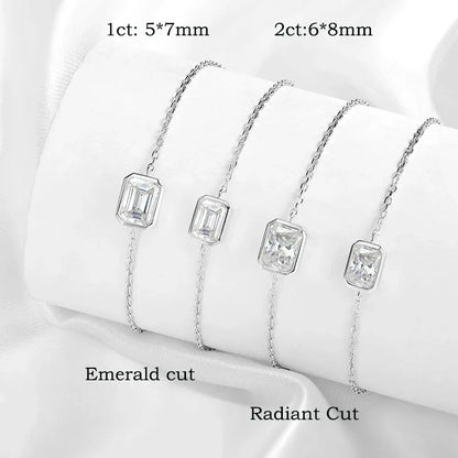 1/2CT Emerald Radiant Cut Moissanite Bracelets for Women Men Adjustable 15-20cm Chain 925 Sterling Silver Jewelry Fine