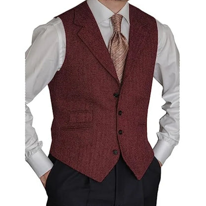 Men Vest Brown Classic Herringbone Pattern Suit Vest Notch Lapel Waistcoat Slim Formal For Wedding Groomsmen Banquet Men Suit