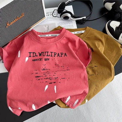New Toddler Summer Baby Girls Boys Clothes Suit Children Letter Tshirt+ Ripped Jeans 2Pcs/Sets Casual Costume Kids Tracksuits