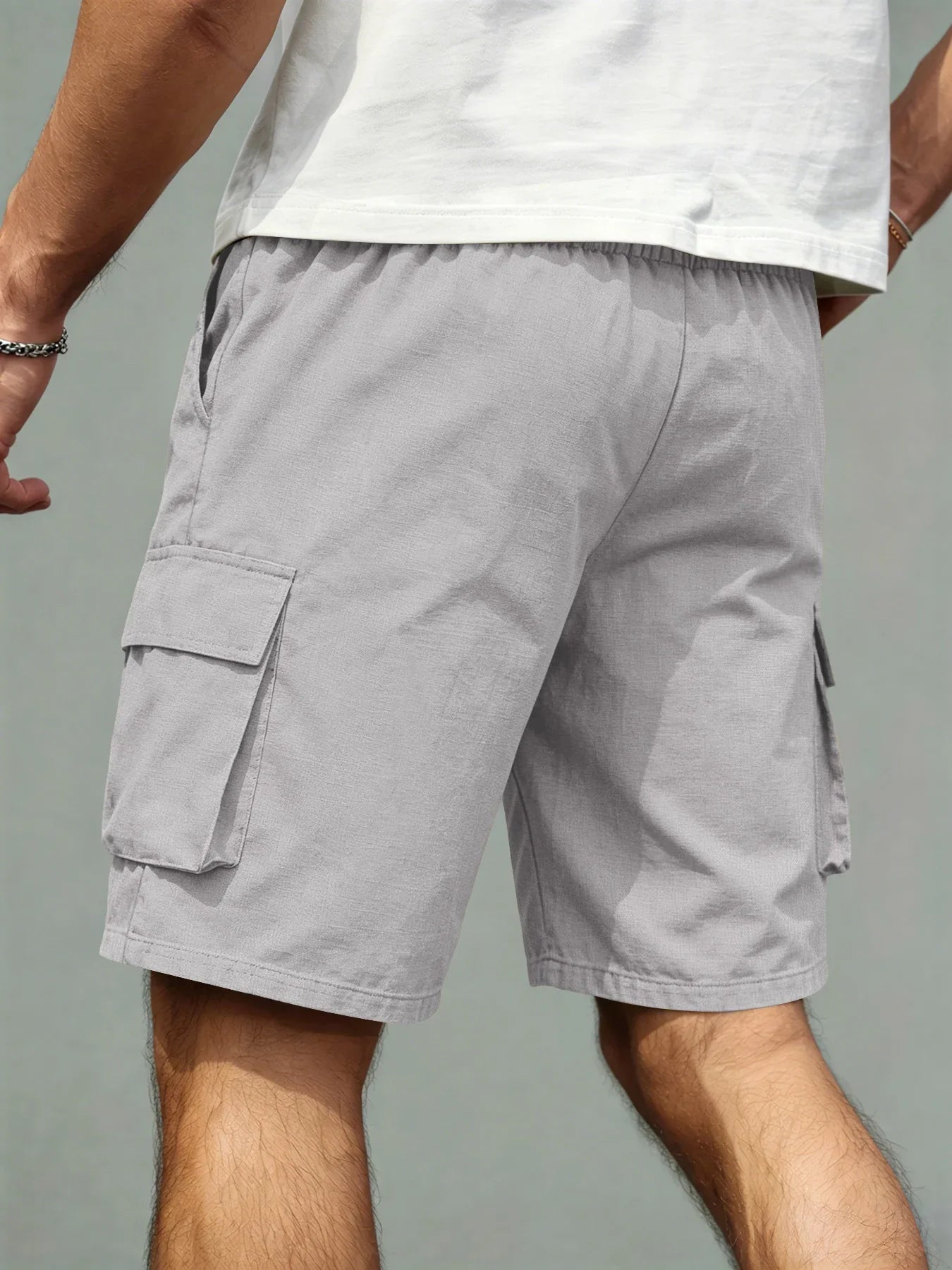 Men's Loose Polyester Straight-Leg Pants, Casual Multi-Pocket Work Shorts, High-End Men's Shorts, Drawstring Daily Work Shorts