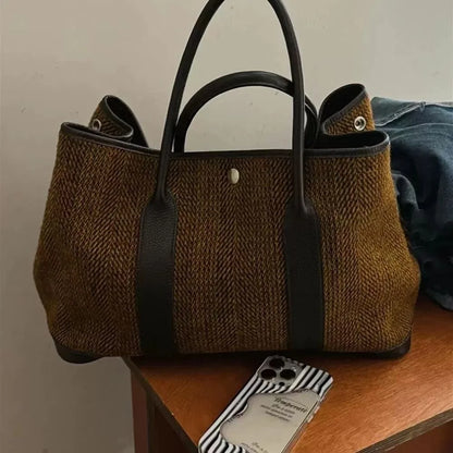 Autumn Winter Wool Tote Bag for Women, Niche Fashion Large Capacity Handbag, Simple Shoulder Bag