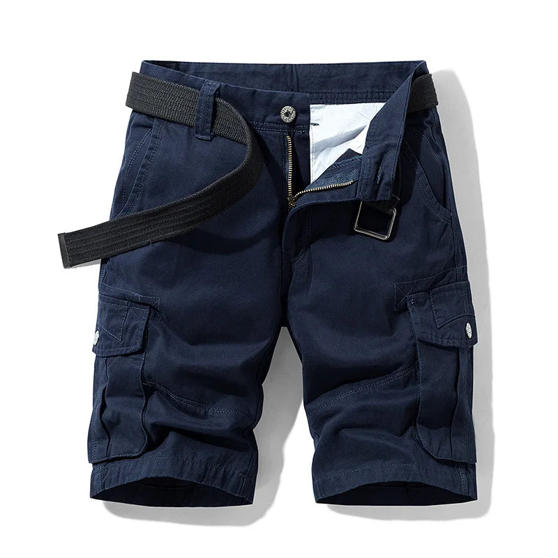 Summer Cargo Shorts Men's Pure Cotton Vintage Washed Multi Pocket Casual Straight Leg Trendy Knee Length Pants Streetwear
