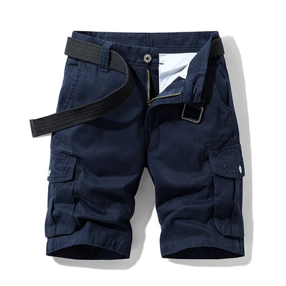 Summer Cargo Shorts Men's Pure Cotton Vintage Washed Multi Pocket Casual Straight Leg Trendy Knee Length Pants Streetwear