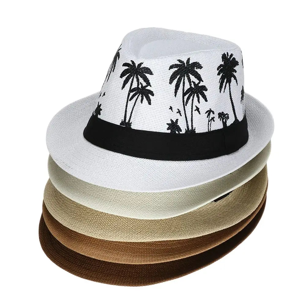 New Spring Summer Beach Cap Men Women Coconut Trees Pattern Top Hats Fedora Cap Jazz Hat Casual Fashion Sun Hat