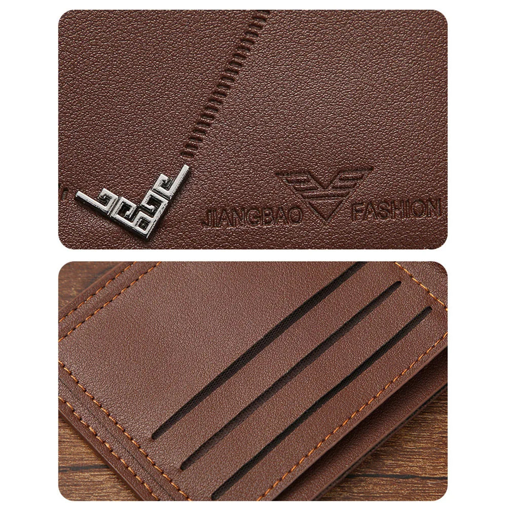 Lychee Texture Leather Card Clip Short Men'S Coin Purse Wallet Business-Style Cash Money Purse Multi Patchwork Card Slot Holder