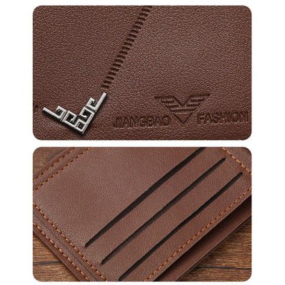 Lychee Texture Leather Card Clip Short Men'S Coin Purse Wallet Business-Style Cash Money Purse Multi Patchwork Card Slot Holder