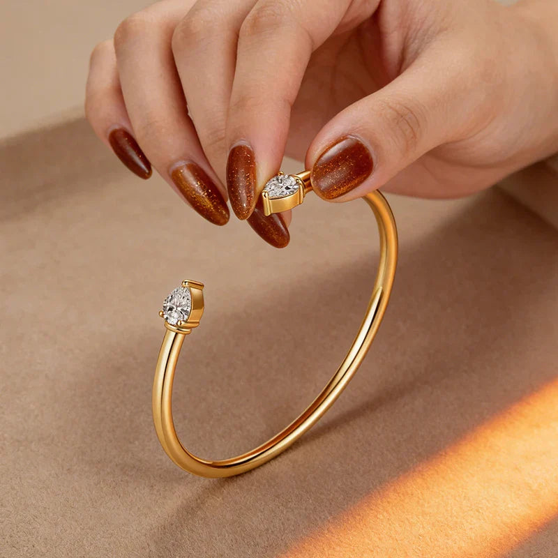 Dainty 0.5CT Round Brilliant Cut Moissanite Cuff Bangle for Women s925 Silver Lab Diamond Open Hand Chain Bracelet Gift