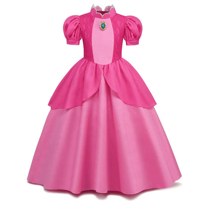 Cosplay Peach Costume for Girl Summer Bubble Sleeve Princess Elegant Dress Kids Halloween Christmas Party Dress Children Clothes