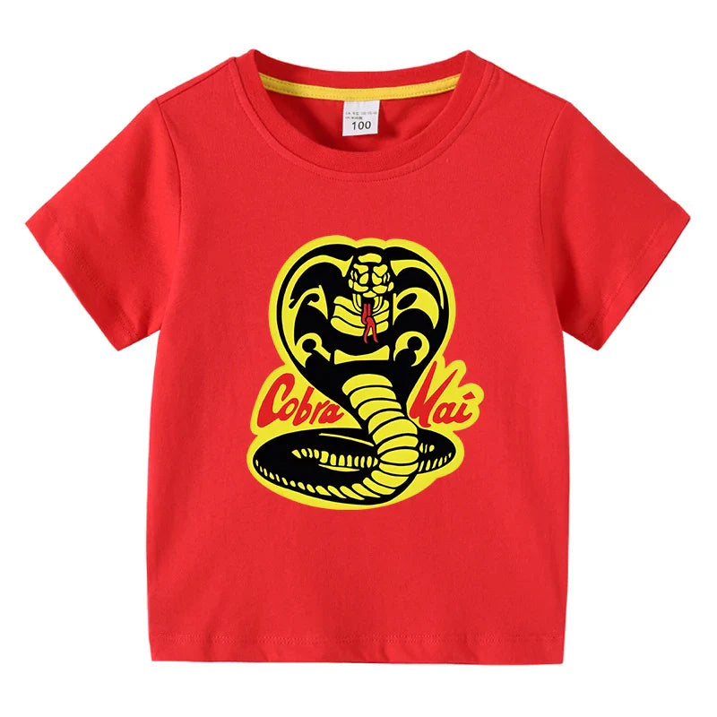 Cobra Kai Printed Summer Chlidren' T-shirt Boys Girls O-Neck Short Sleeve Tees Kids Pure Cotton Clothing Baby Boys Gift
