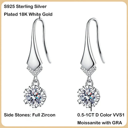 100% Real 0.5-1CT Moissanite Dangle Earring for Women Girls S925 Silver Plated Platinum Diamond Drop Earrings Fine Jewelry