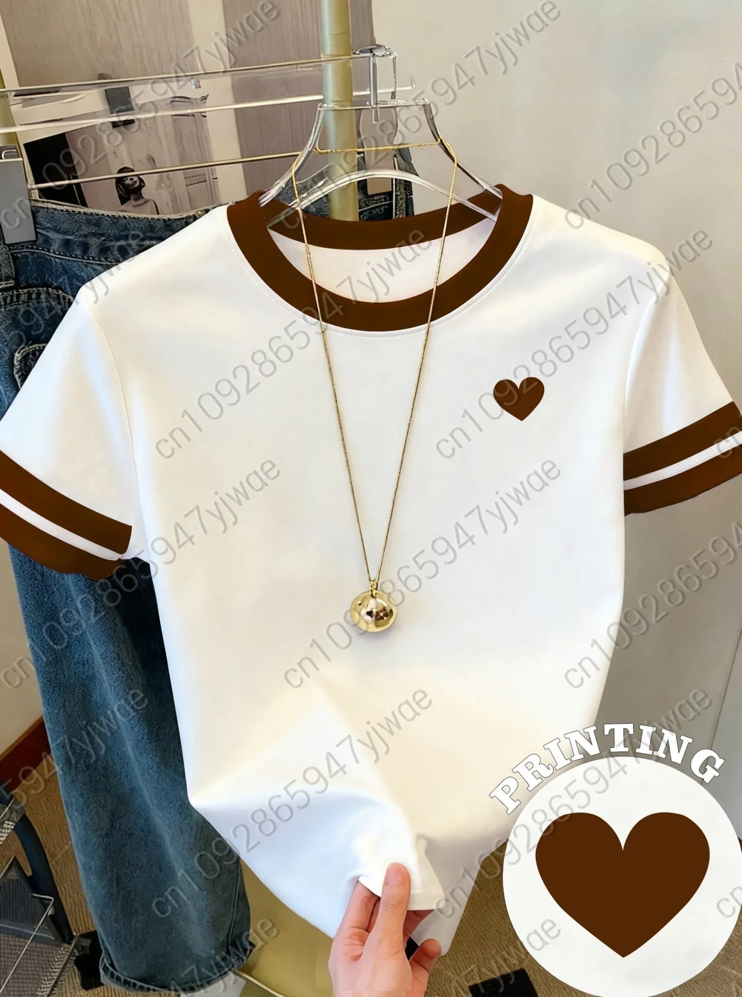 Womens Short Sleeve Valentines Day Edition Red Heart Print T-Shirt Girl Round Neck Tee Outdoor Sports plus-size women's clothing