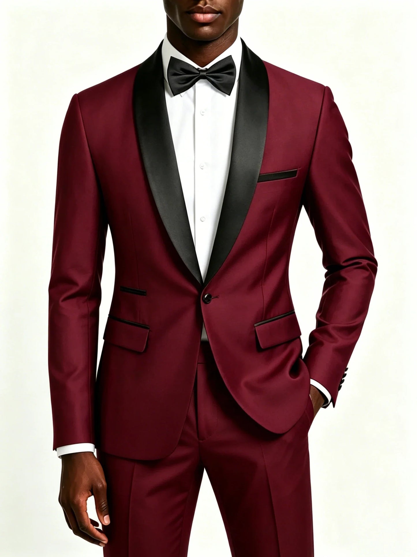 Men's Black Satin Shawl Lapel Tuxedo Suit 2 Pieces, Slim Fit Formal Blazer & Pants for Wedding Party Prom Groom Outfit