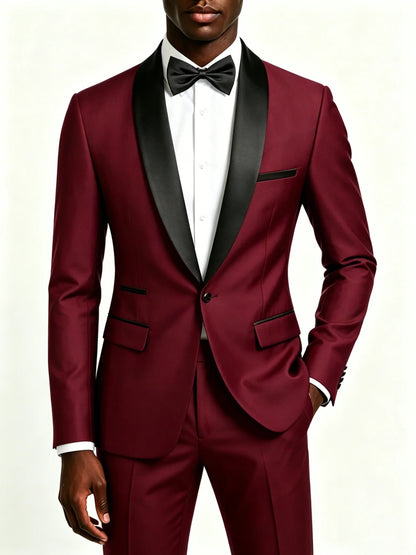 Men's Black Satin Shawl Lapel Tuxedo Suit 2 Pieces, Slim Fit Formal Blazer & Pants for Wedding Party Prom Groom Outfit