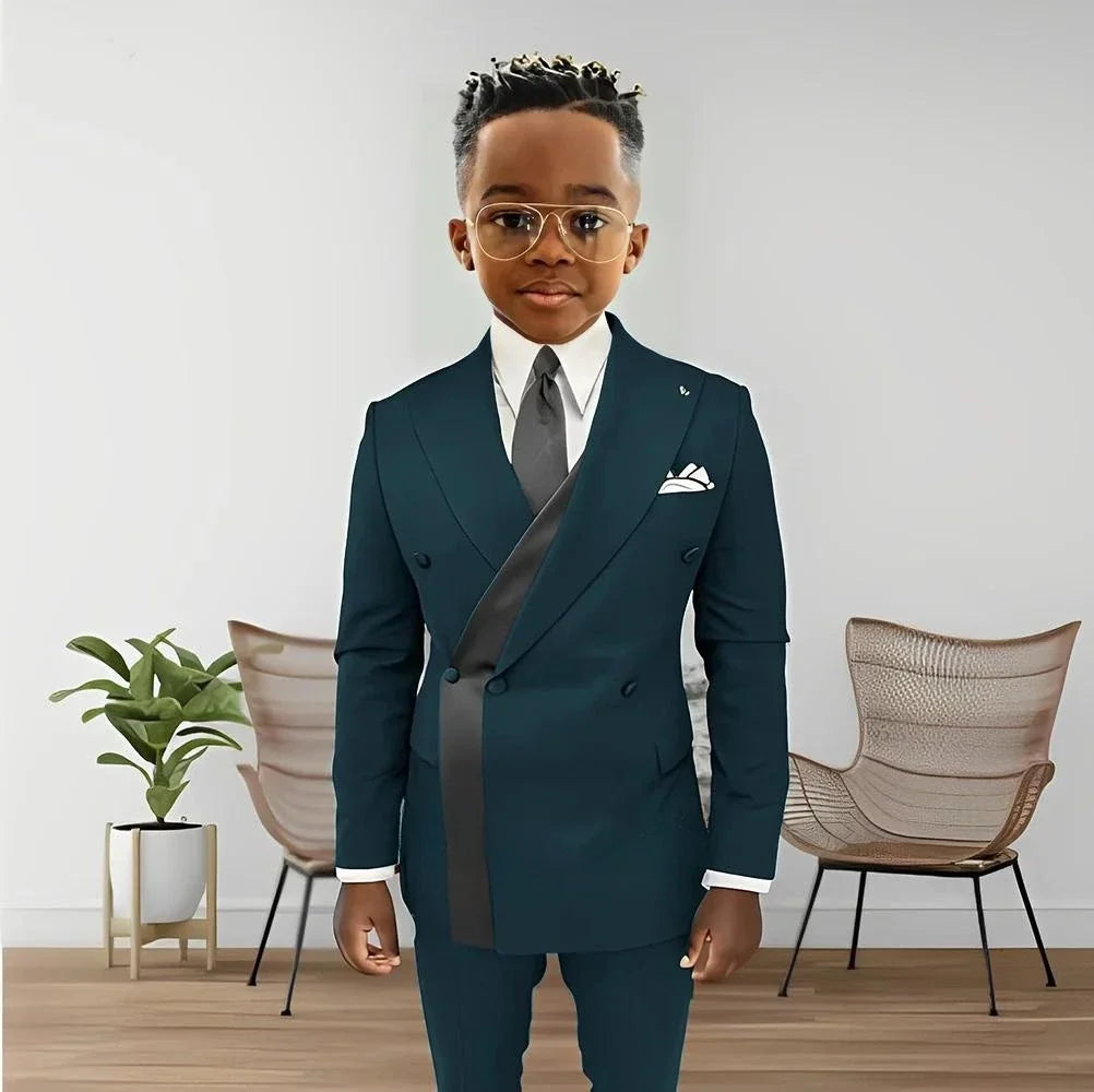 Fashionable Design Double Breasted Boys Suits 2 Pieces Wedding Tuxedo For Kids Formal Elegant Full Sleeve Children's Suit Set
