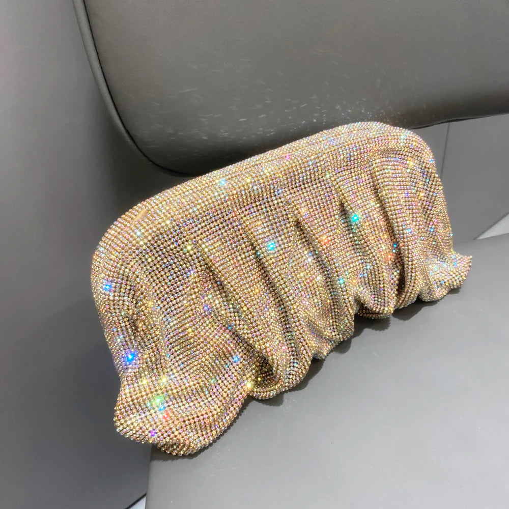Shiny Handle Rhinestones Handmade Evening Clutch Bags New Folds Purses And Handbags Luxury Designer Wedding Party High Quality