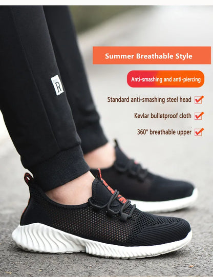 summer work shoes with protection breathable Lightweight safety shoes with iron toe anti-stab anti-slip working summer shoes