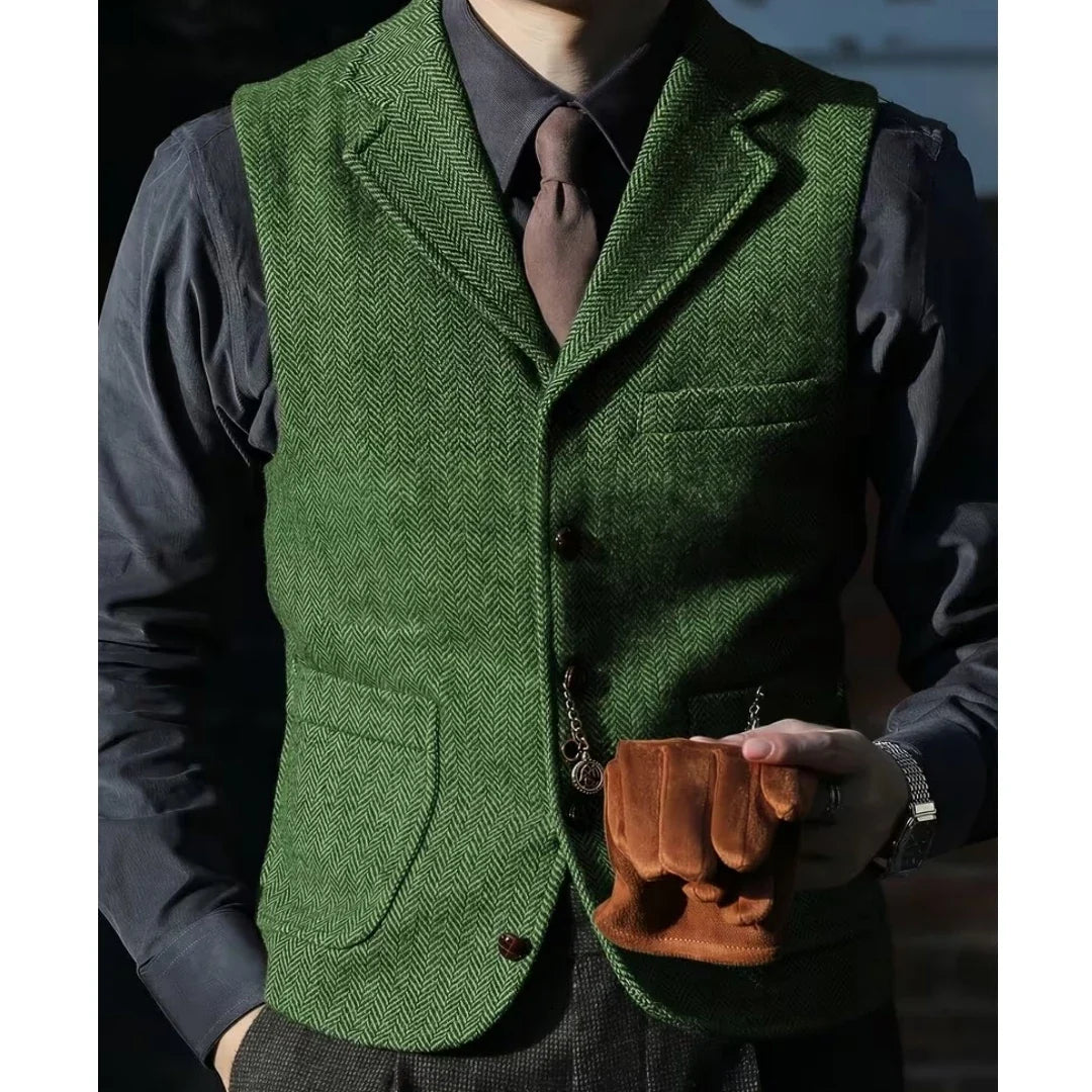 Men Vest Brown Herringbone With Lapel Single Breasted Waistcoat For Wedding Party Business Prom Work Daily Casual Men Suit Vest