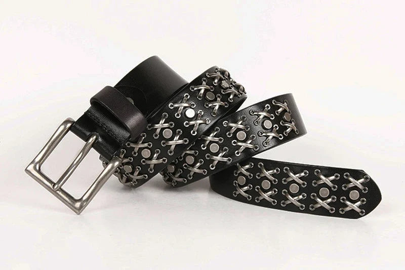 3.8CM Cowboy Punk Belt Real Genuine Leather Men Belt Metal Stud Rivet Jeans Belts For Men Strap Ceinture Homme Male Strap