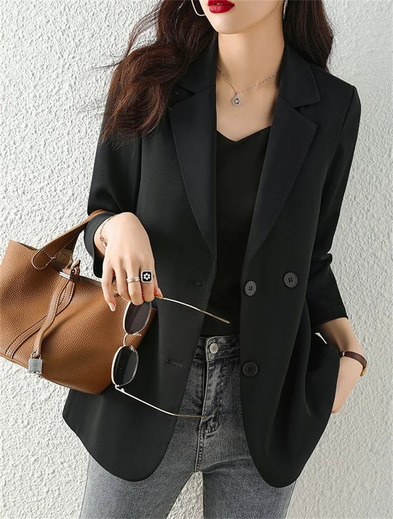 Women Solid Blazers Coat Fashion Slim Suits Female Casual Three-Quarter Sleeve Chic Tops Thin Office Lady Blazer Spring Summer
