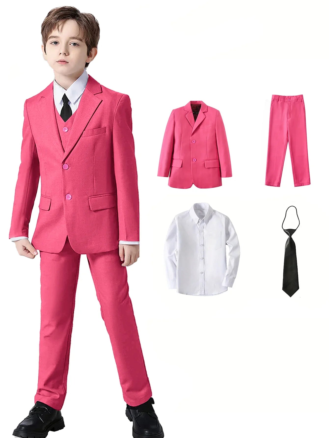 Boys Suit 4 Piece Jacket Pants Shirt Tie Bow Tie Random Wedding Birthday Party Gift Size 2-16Y Teens Suit Tuxedo