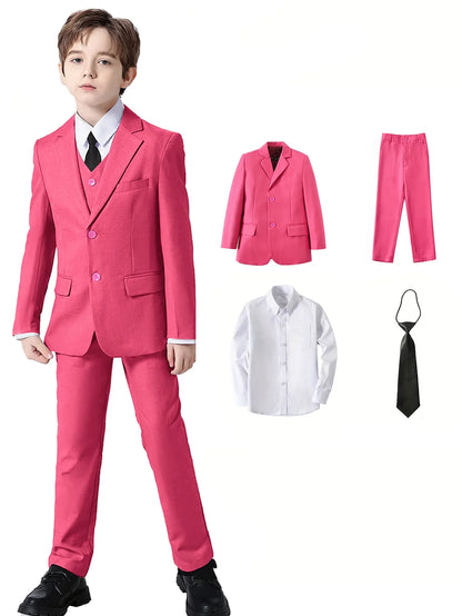 Boys Suit 4 Piece Jacket Pants Shirt Tie Bow Tie Random Wedding Birthday Party Gift Size 2-16Y Teens Suit Tuxedo
