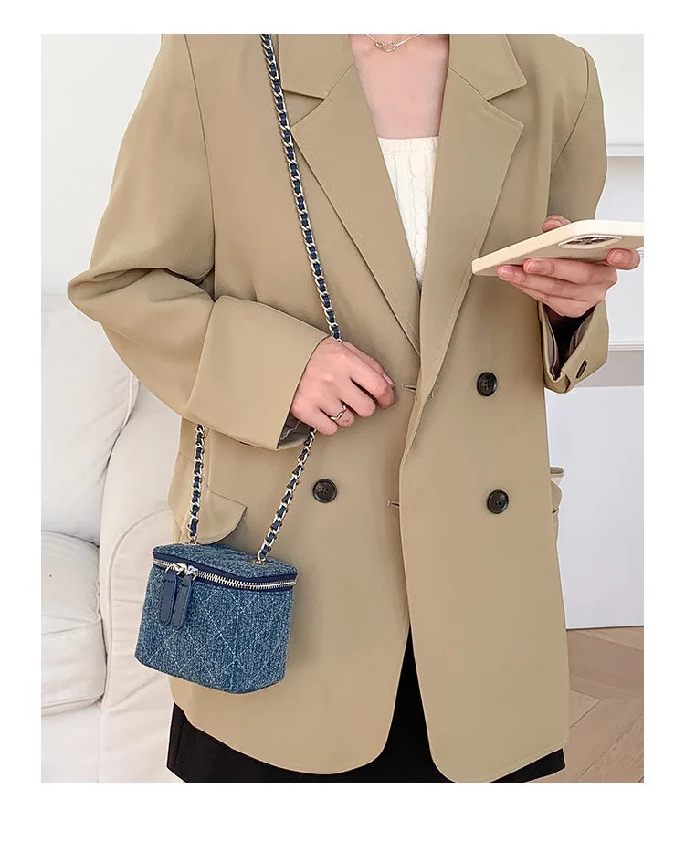 Mini Denim Crossbody Bags for Women 2026 Lingge Chains Shoulder Bag Fashion Brands Box Bag Lipstick Coins Purses and Handbags