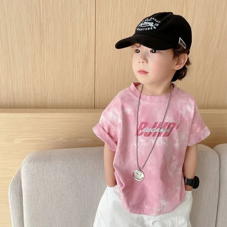 2025 New 100% Cotton Kids Tie Dye Short Sleeve T-Shirt Summer Boys Girls Clothing