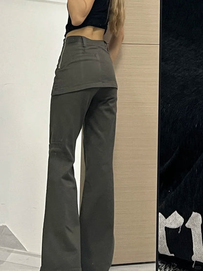 Fake Two-Piece Plus size Wide Leg Jeans for Women 2025 New Y2k Fashion Streetwear High Waisted Flare Denim Pants