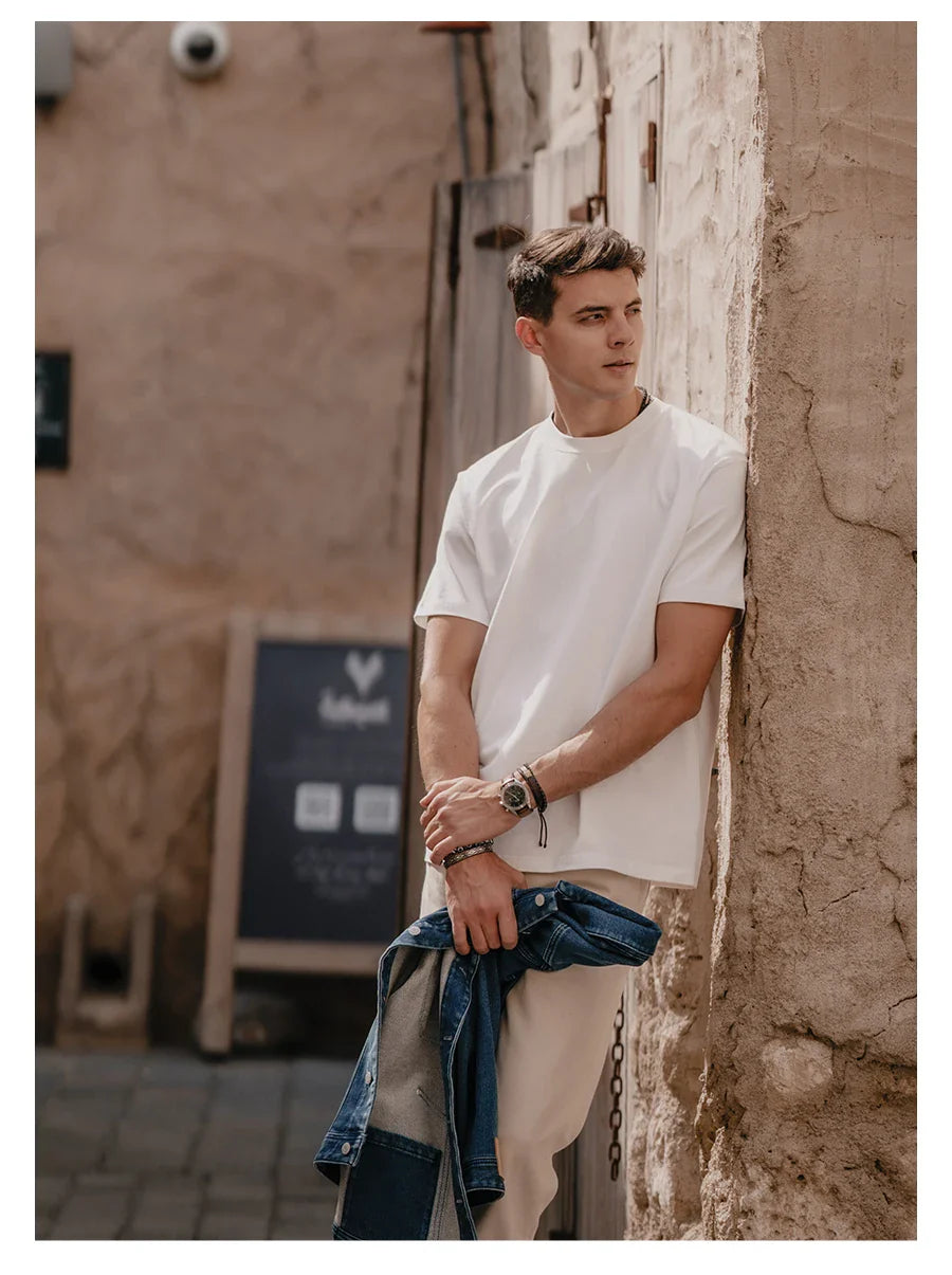 2026 Summer New Oversize 310gsm 100% Cotton T-shirts Men Quality Breathable Solid Color Comfortable Tops