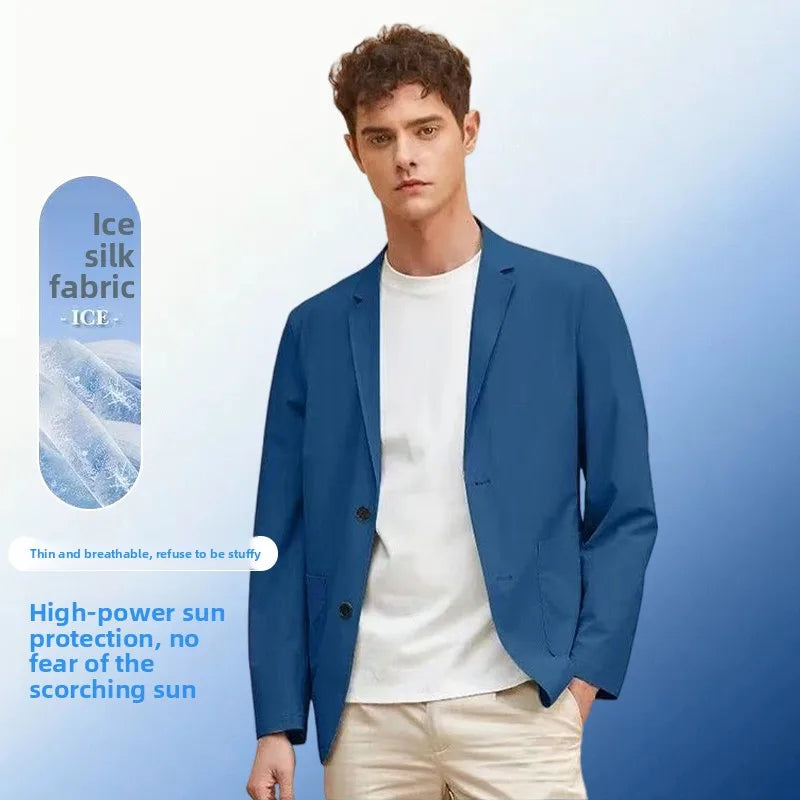 Summer Lightweight Sun Protection Blazer for Men - Stylish, Breathable, Casual, Icy Sensation, Lightweight, Silky Elastic Blazer