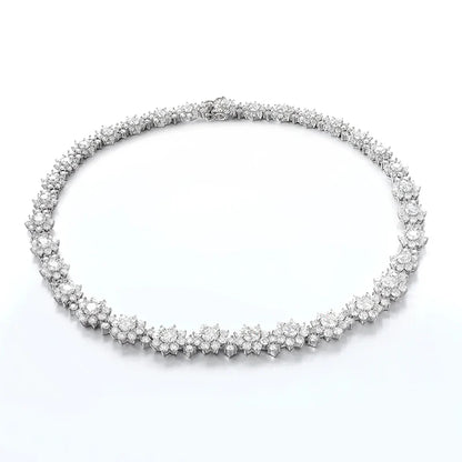 Luxury 35-39cttw D Color Gradient Full Moissanite Sunflower Tennis Necklace for Women S925 Silver All Diamond Neck Chain