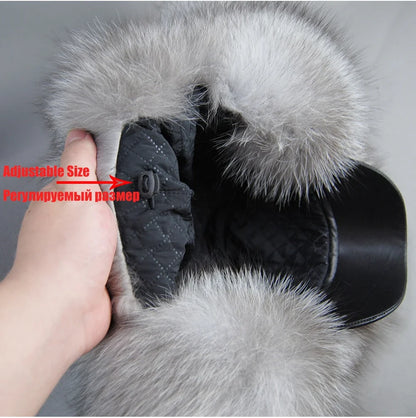 100% Real Fox Fur Hat Women's Russian Ushanka Aviator Trapper Snow Skiing Hat Caps Earflap Winter Raccoon Fur Bomber Hat