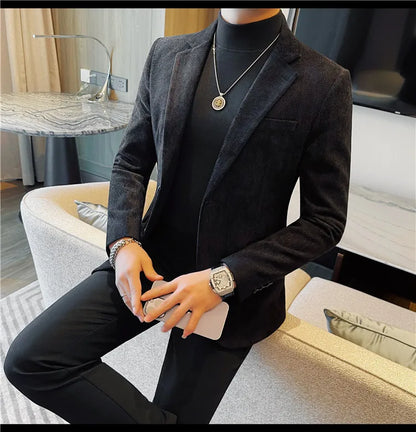 British Style Solid Color Slim Suit Jacket Men Fashion Casual Business Blazers Coats High Quality Social Wedding Elegant Jackets