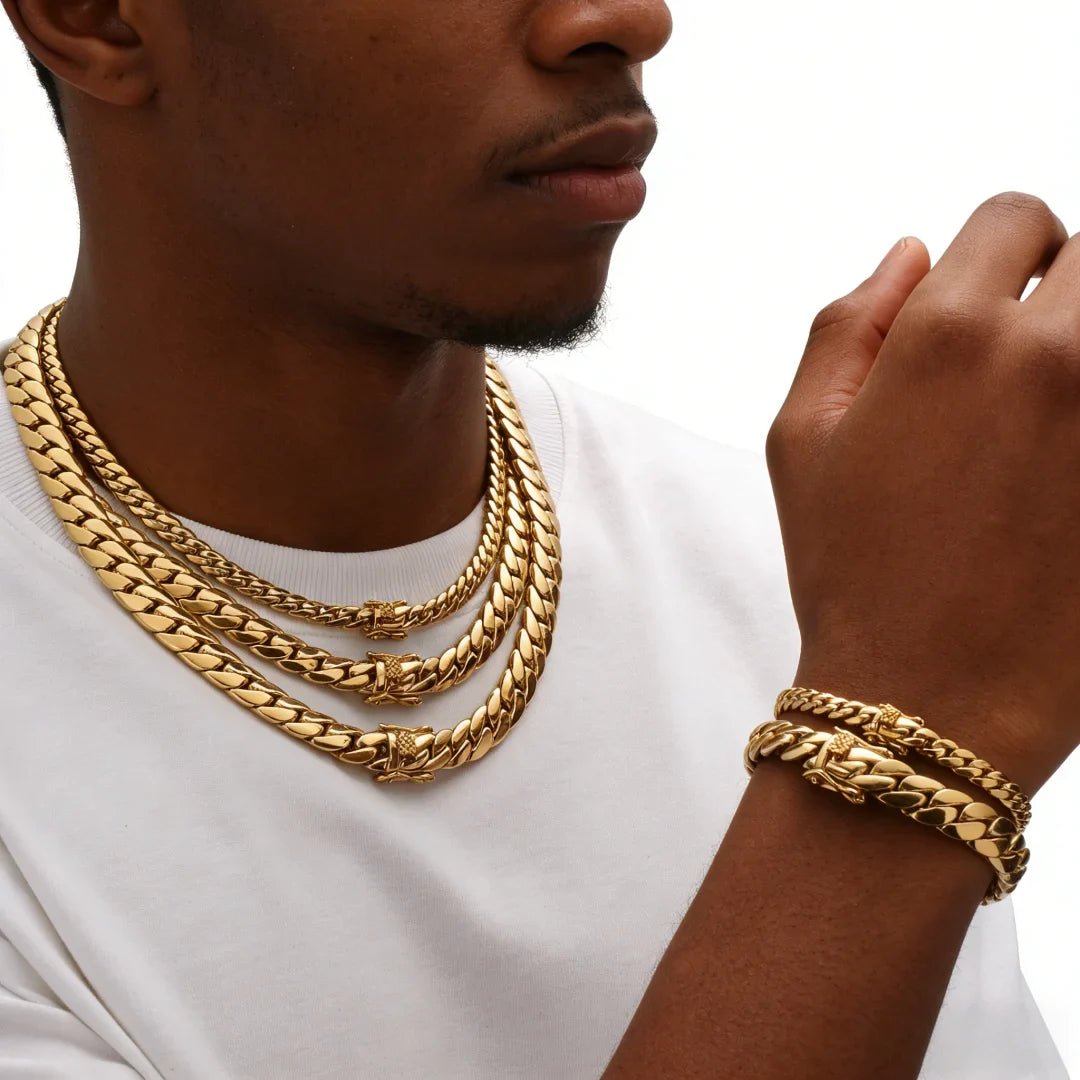 Hip Hop Bling Gold Cuban Link Chain Necklace For Men, Rapper Style Tank Chain Jewelry, Trendy Whip Chain Necklace