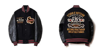 Embroidery Varsity Jacket Men PU Leather Sleeves Oversized Bomber Jackets Women Baseball Coats Streetwear Men Clothing