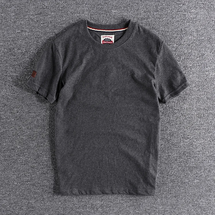 Summer New American Retro Short-sleeved O-neck Solid Color T-shirt Men's Fashion Simple 100% Cotton Washed Casual Sport Tops