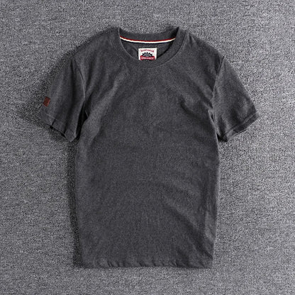 Summer New American Retro Short-sleeved O-neck Solid Color T-shirt Men's Fashion Simple 100% Cotton Washed Casual Sport Tops