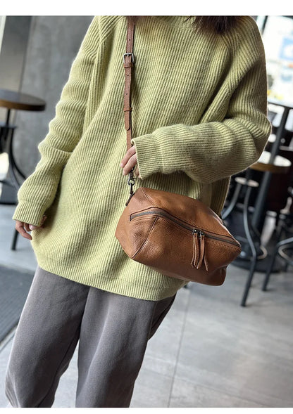 2026 New Leisure Genuine Leather Lightweight Women Shoulder Crossbody Bag Retro Soft Cowhide Versatile Bag