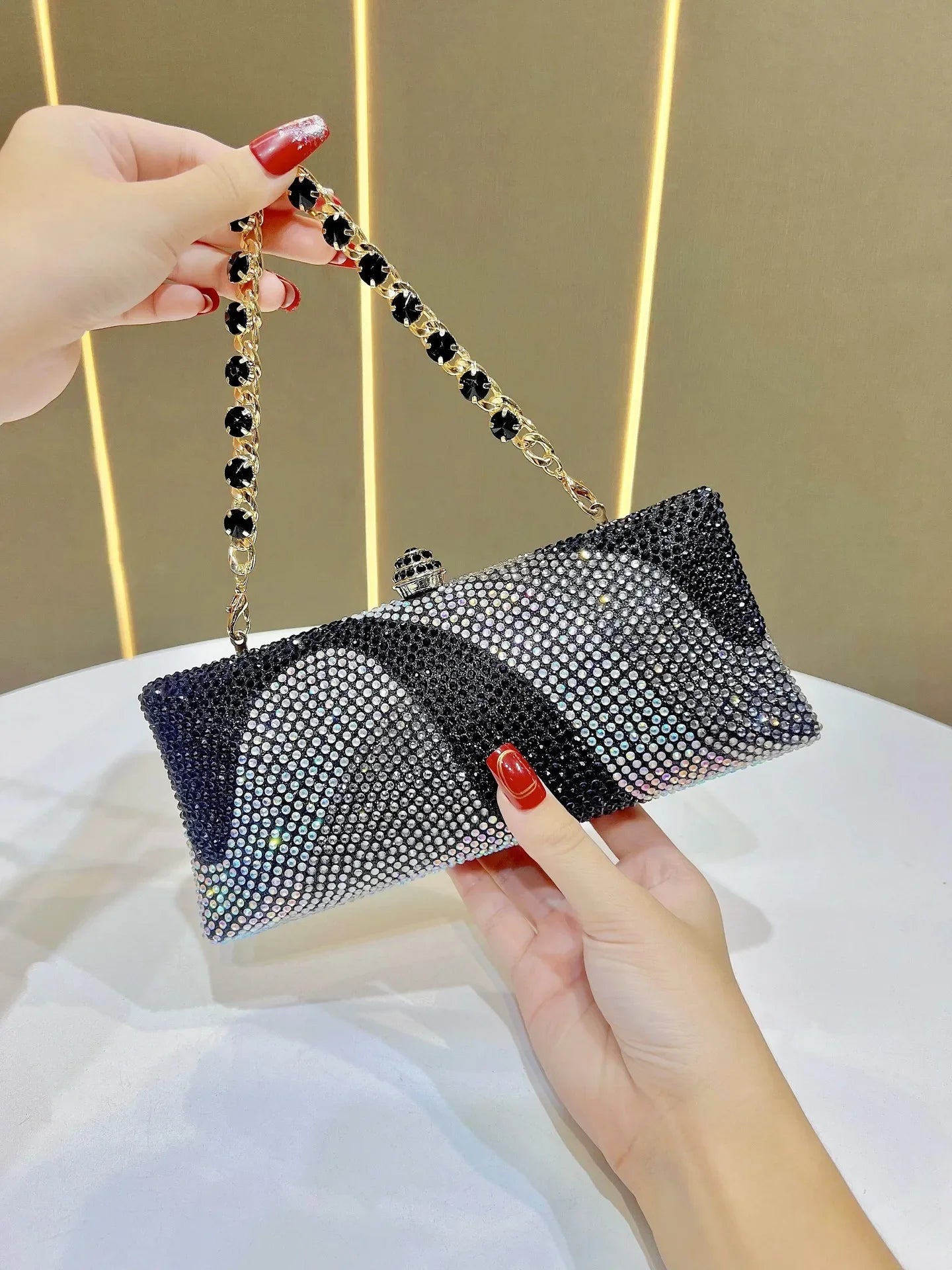 Fashion Trendy Party Bag Evening Shiny Rhinestone Clutch Phone Holder Large Capacity Women's Daily Use Glitter Party Bag