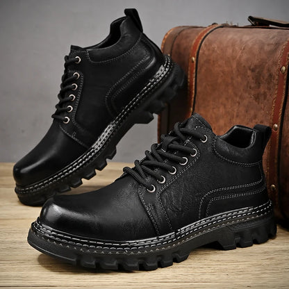 Genuine Leather Men Boots Cow Leather Upper Durable Sole Lace up Autumn Winter Boots Fur Daily Leisure Outdoor Shoes For Man New