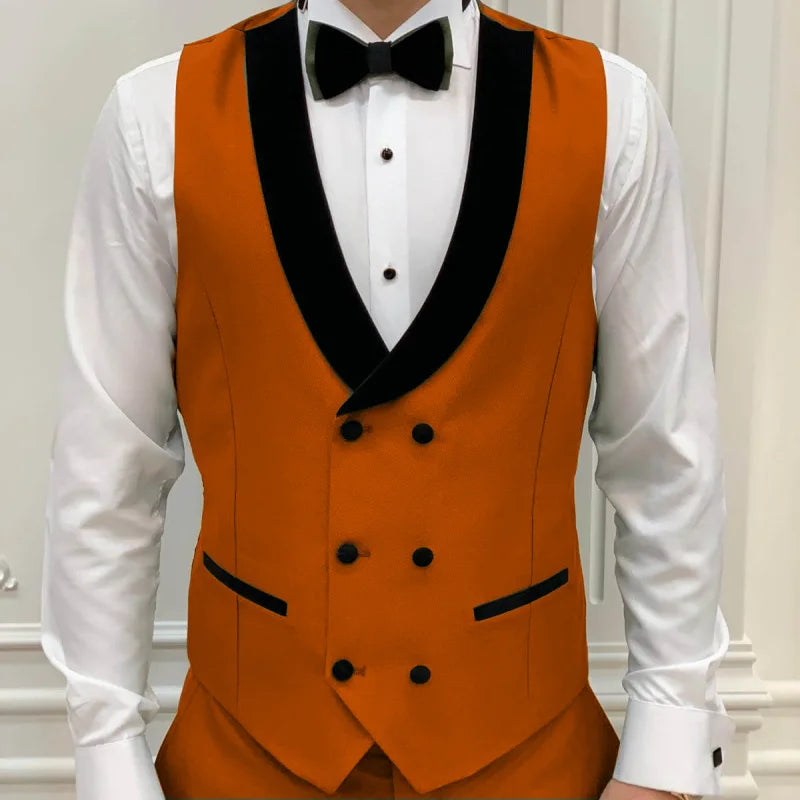 Men Vest Gray Double Button With Black Lapel Waistcoat Suit Fit Wedding Birthday Banquet Party Business Work Tuxedo Men Suit
