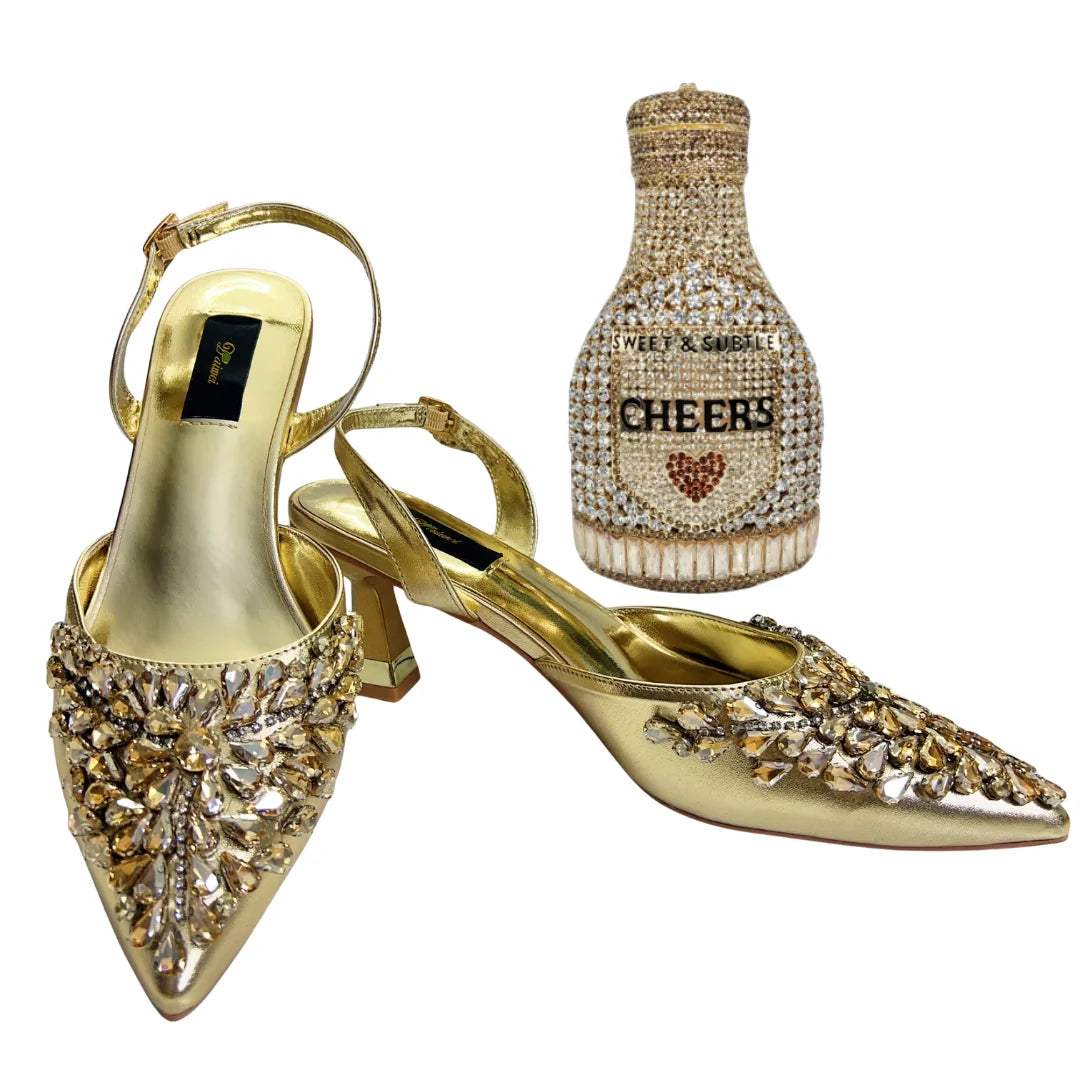 Women's Clutch Bag and Shoes Fairy Diamond High Heels Stylish Dress Shoes Pointed Toe Stiletto Heels Elegant Party Wedding Shoes