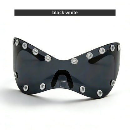 Unisex Y2K Punk Fashion Sunglasses - Futuristic One-Piece Goggles Metal Ring Rave sunglasses womenfor Rave & Cyber Party