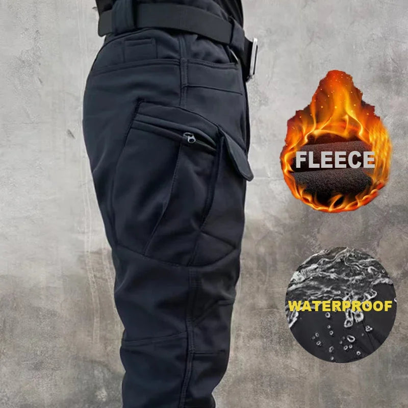 2024 City Cargo Pants Men Winter Tactical Fleece Sharkskin Warm Trousers Outdoor Waterproof Multi-Pocket Climbing Trekking Pants
