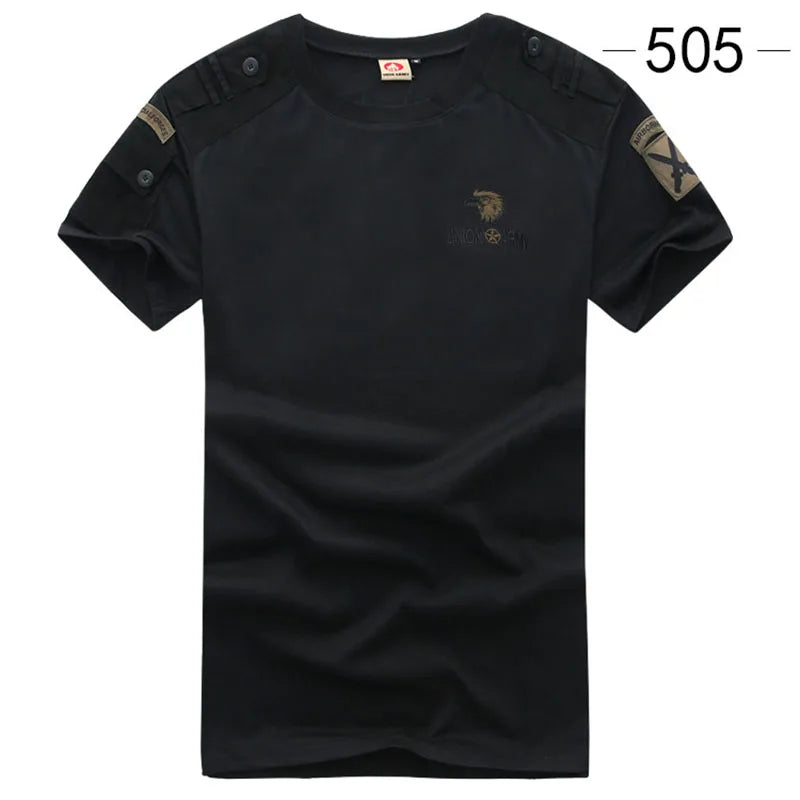 Summer Style Men's T-Shirts Military Style Short Sleeve Tees Streetwear Embroidery Pure Cotton Casual T Shirt Men Cloting