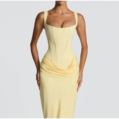 Lady Sexy Strapless Split Solid Pleated Dress Women Chic Backless High Waist Off-shoulder Dresses 2026 New Evening Party Gowns