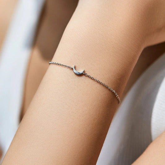 Bracelet chaîne maillons en argent sterling 925, poli, simple et mignon, en forme de lune, empilable, pour femmes, fête, bijoux fins, cadeaux