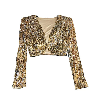 Street Fashion Joker Short Edition Sequins Small Suit Sparkling Bead Piece Suit Small Jacket Tank Top Jazz Dance Performance