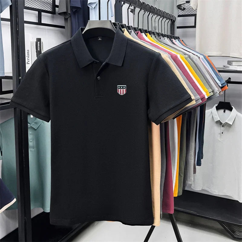 men's summer luxury brand cotton 100% polo shirt lapel printing short sleeves t-shirt business leisure ventilate men's clothing